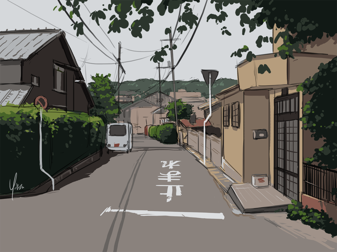 A rough study of a residential street in Kyoto, Japan.