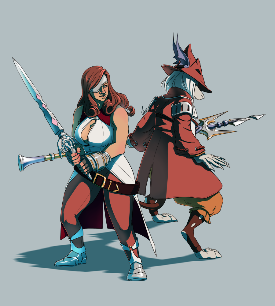 Freya and Beatrix stand back-to-back, ready to fight.