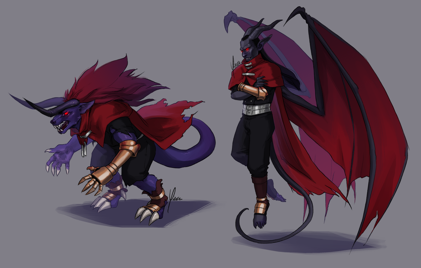 Redesigns of Galian Beast and Chaos that combine the original game designs with Vincent's wardrobe.