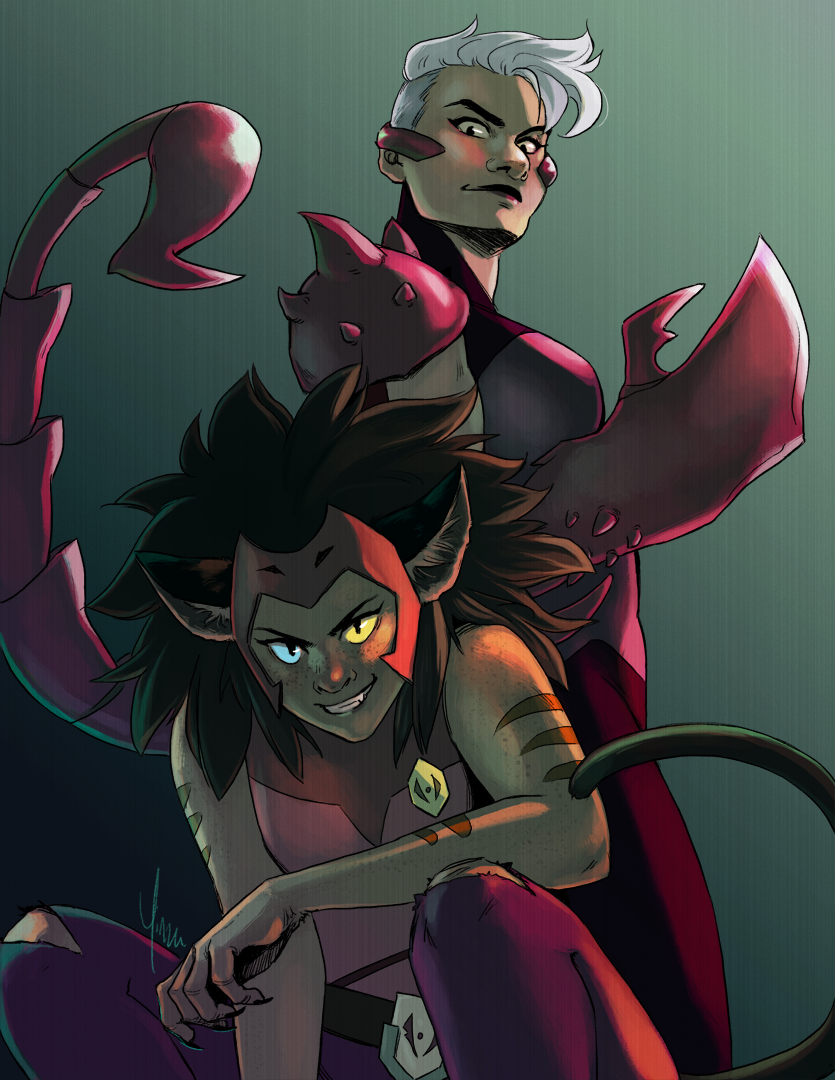 Catra and Scorpia strike intimidating poses together.