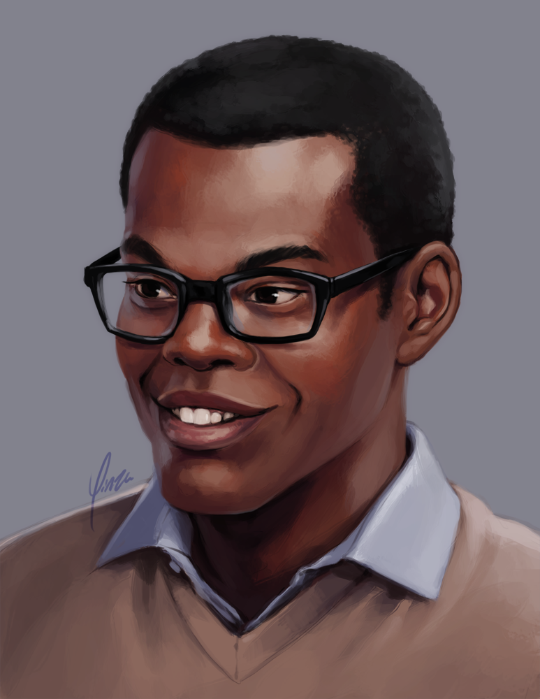 A portrait of Chidi Anagonye from the Good Place.