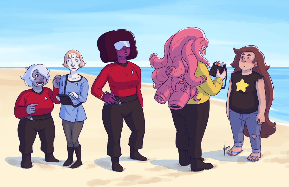 The Crystal Gems, dressed as Original Series Star Trek officers with Rose Quartz as their captain, make first contact with Earthling Greg Universe.