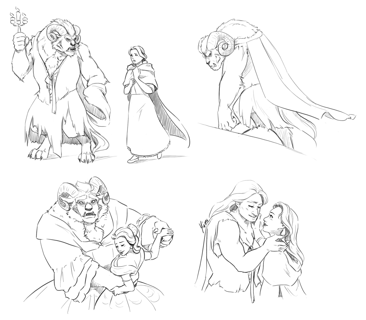 Sketches of Beauty and the Beast if they were both women.