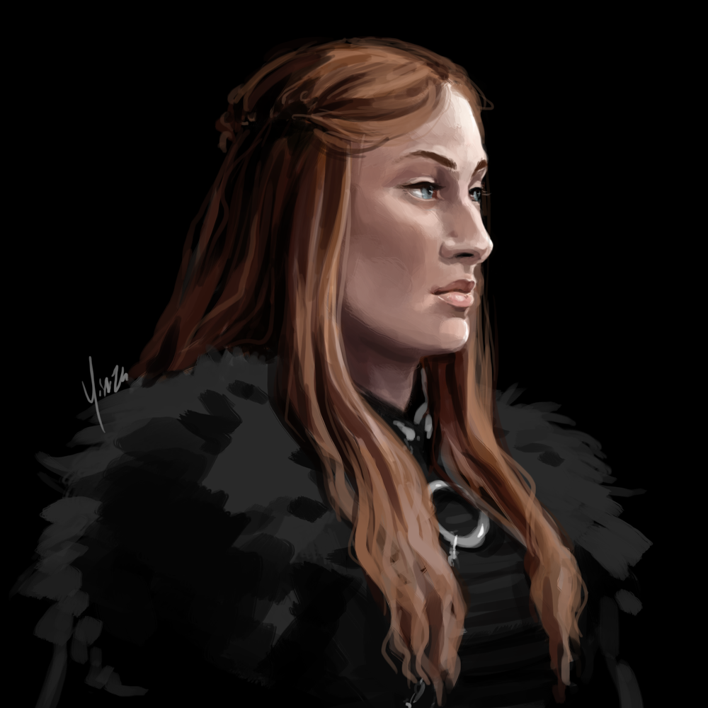 A rough painting of Sansa Stark.