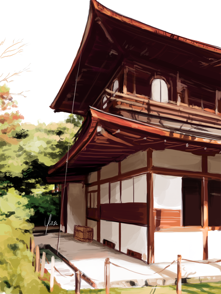 A rough study of a building at Ginkakuji.